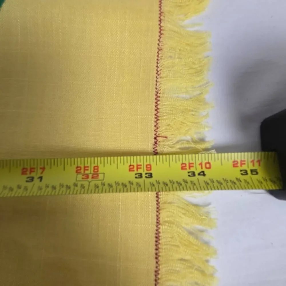 Vintage Yellow Linen Tablecloth Set Iris Floral Fringe 34x34